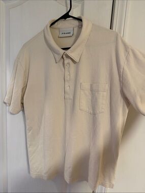 Frame Men's Light Cream Short-Sleeve Polo with Chest Pocket